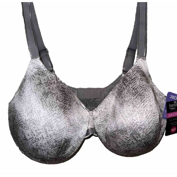 Beauty by Bali 38DD Smoothing Support Underwire Bra NWT White/Gray - Picture 1 of 7